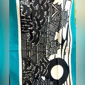 Teal and Black Japanese Art Tapestry